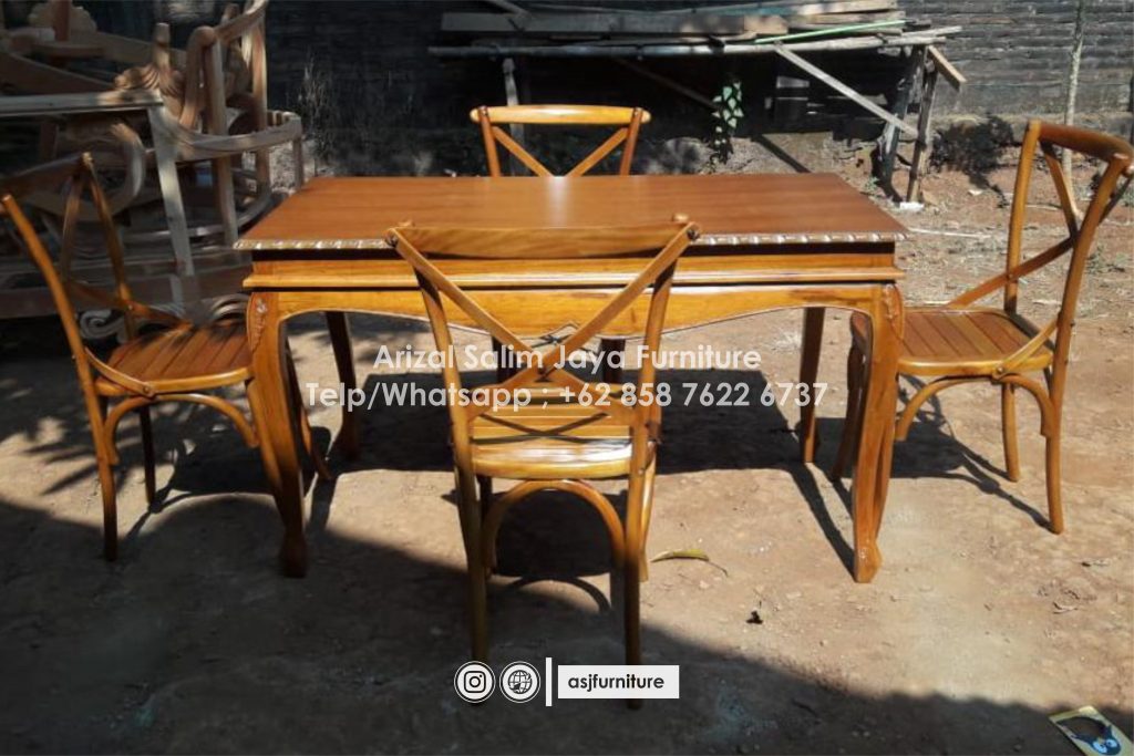 Set Meja Akad Kursi Silang Jati