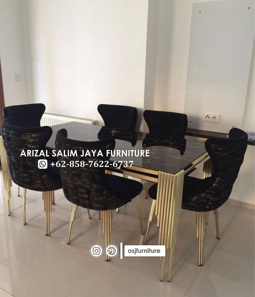 Meja Makan Stainless Marmer Hitam