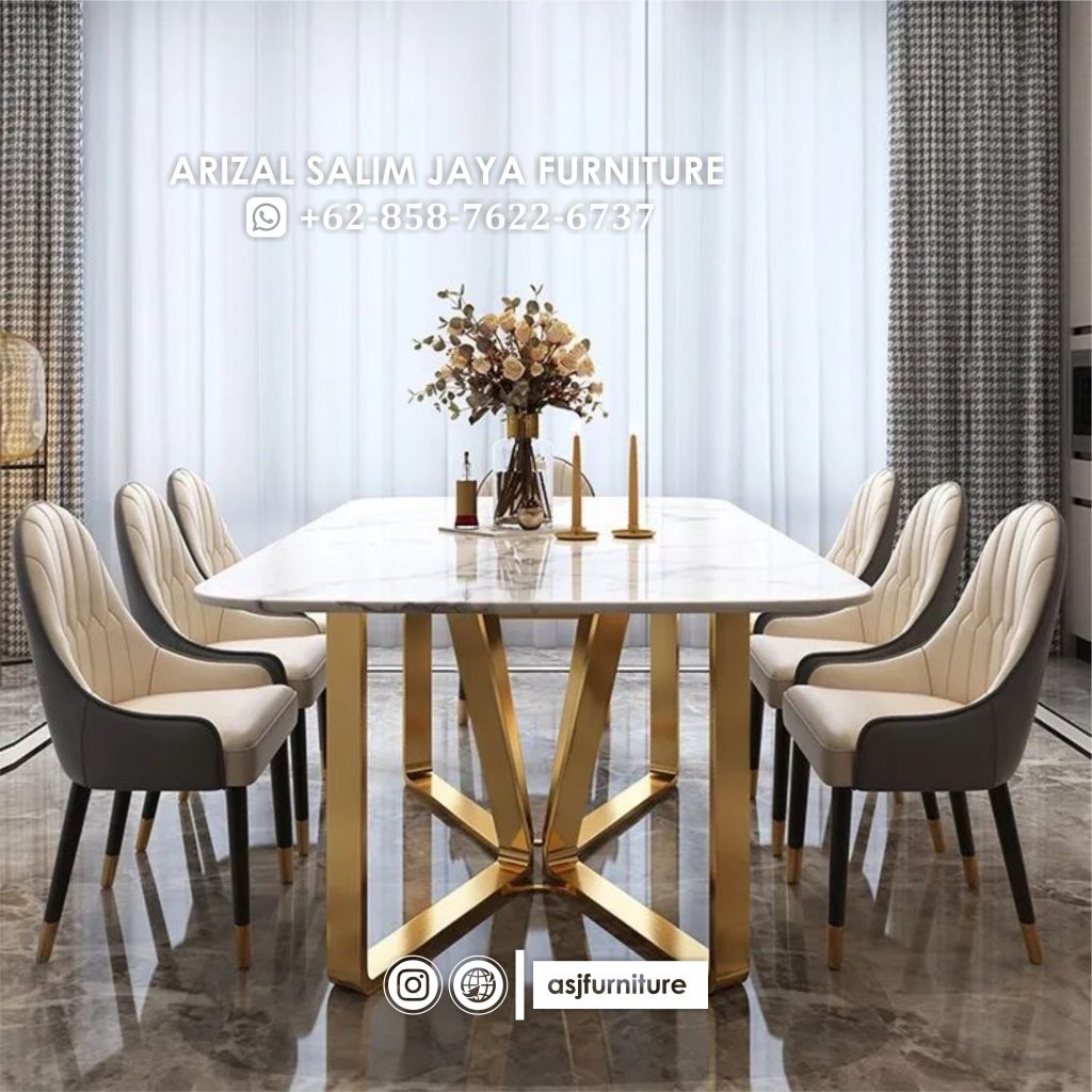 Meja Makan Stainless Marmer Kursi 4