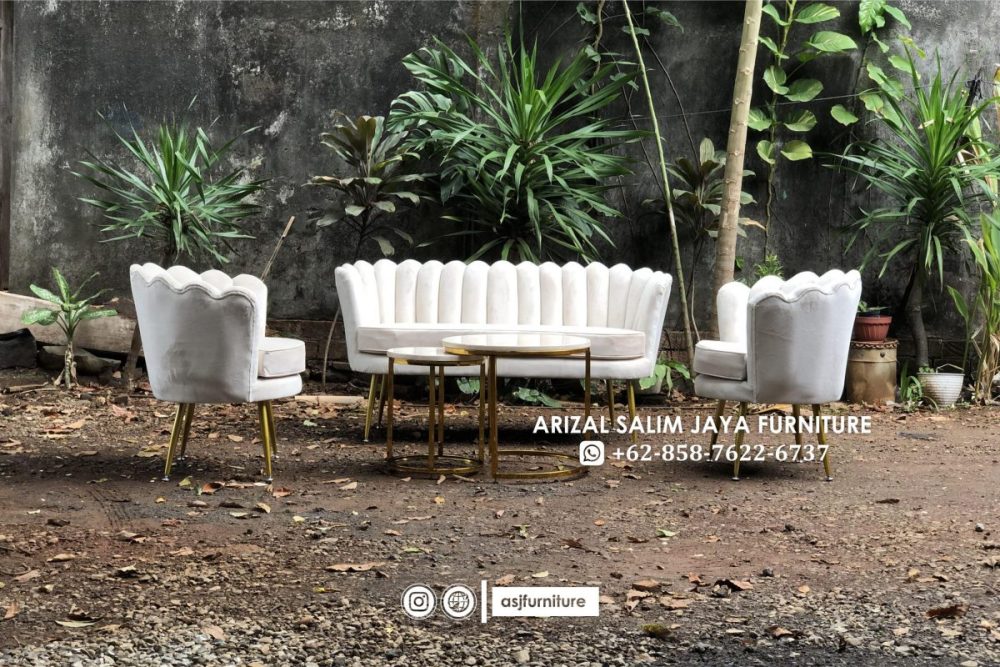 Sofa Tamu Kerang dan Meja Stainless Marmer
