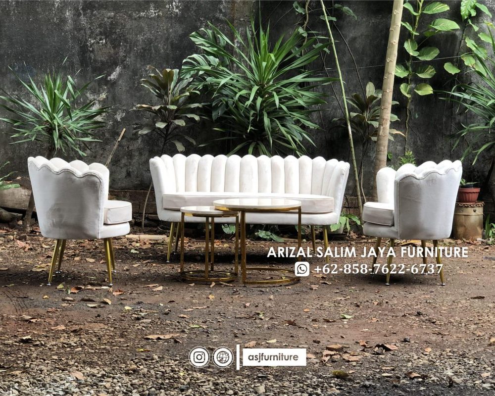 Sofa Tamu Kerang dan Meja Stainless Marmer