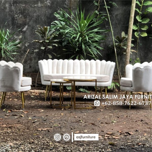 Sofa Tamu Kerang dan Meja Stainless Marmer