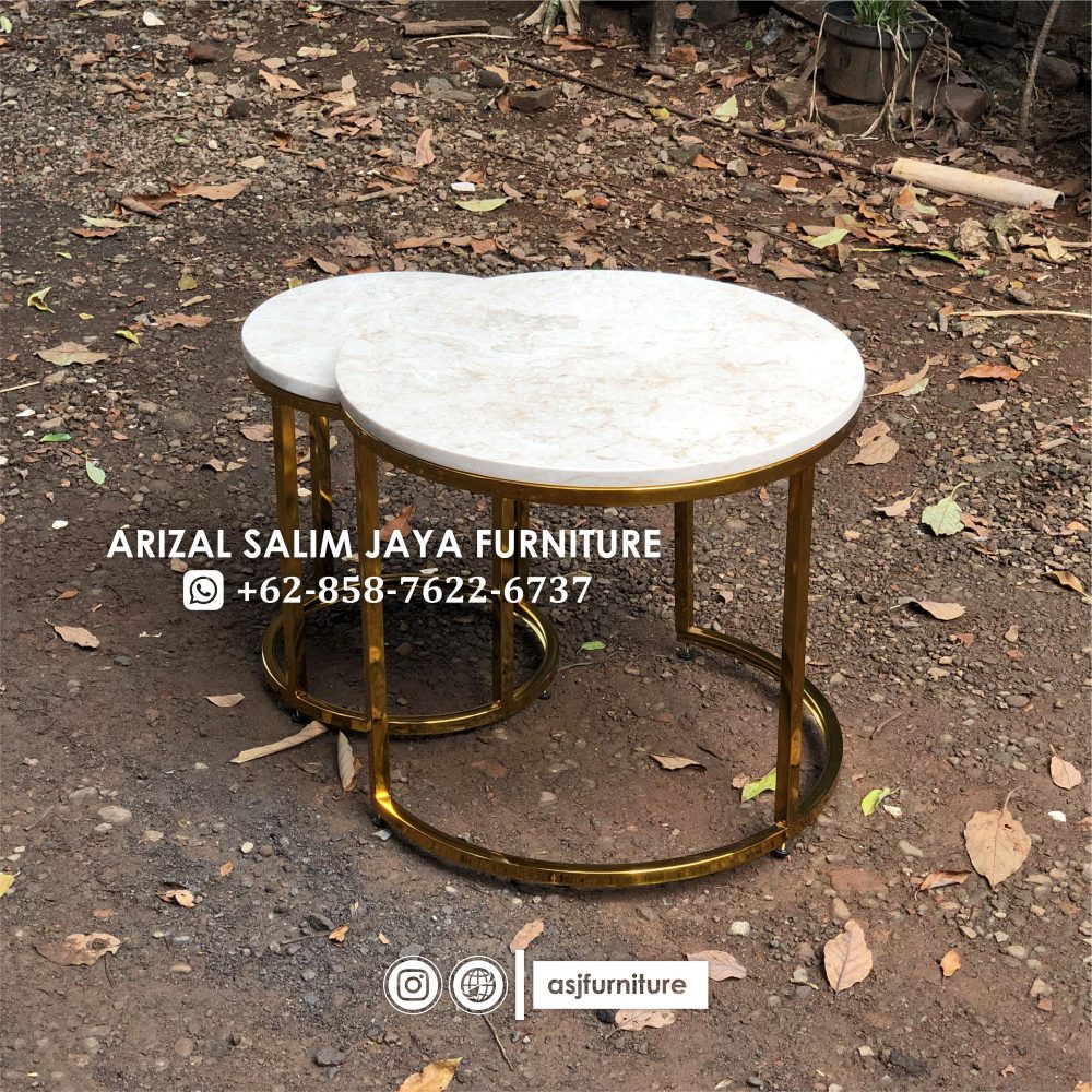 Meja Marmer Stainless Bulat