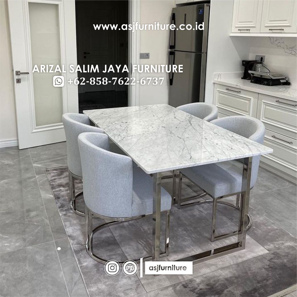 Meja Makan Stainless Marmer Kursi 4