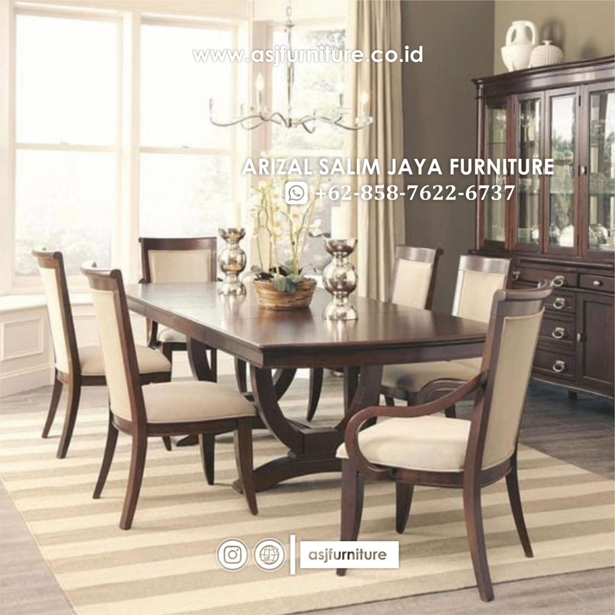 Meja Makan Jati Klasik Kursi 6