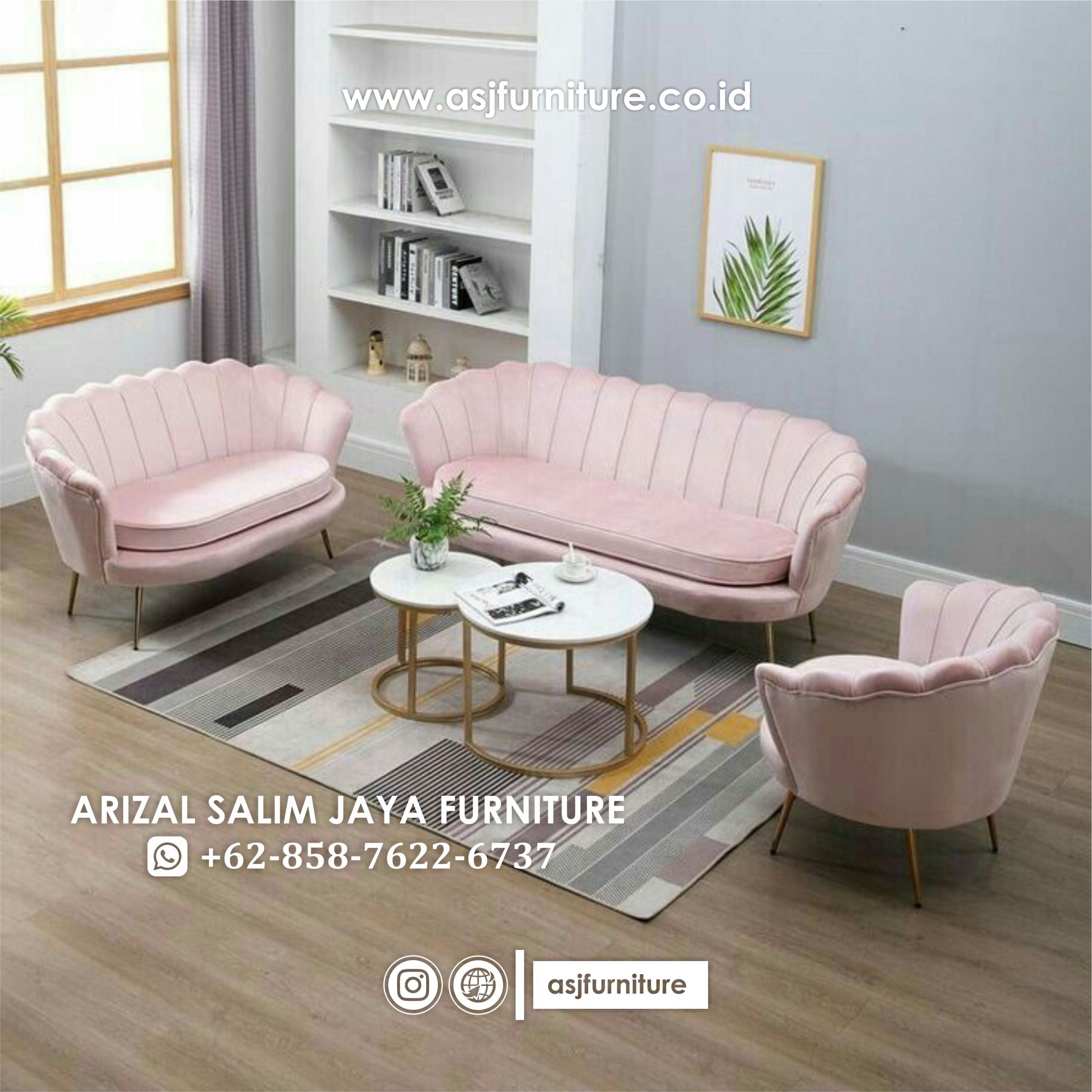 Set Sofa Kerang Soft Pink Kaki Stainless