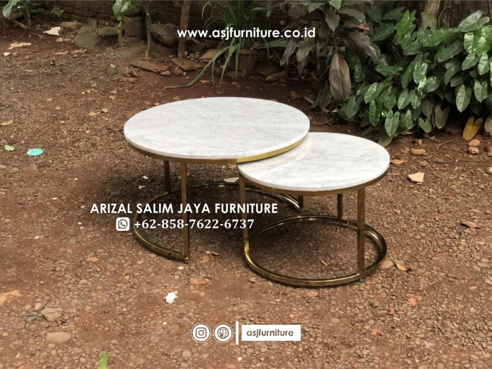 Meja Tamu Stainless Marmer Carrara