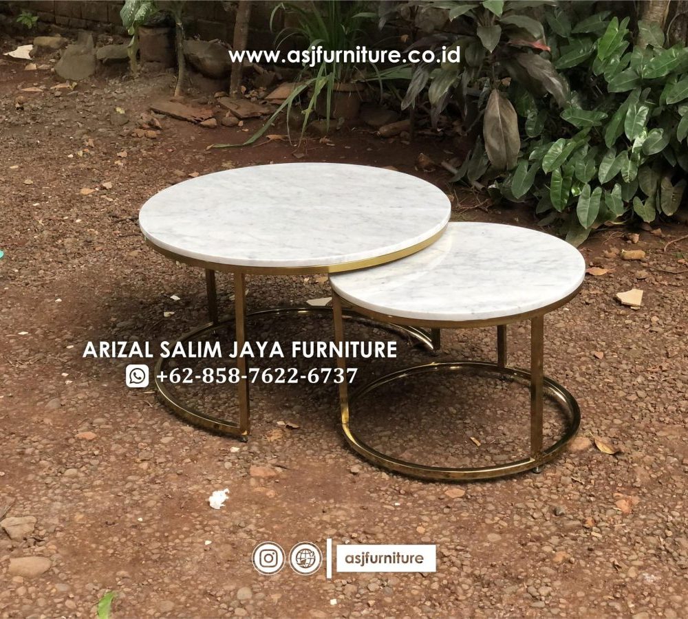 Meja Tamu Stainless Marmer Carrara