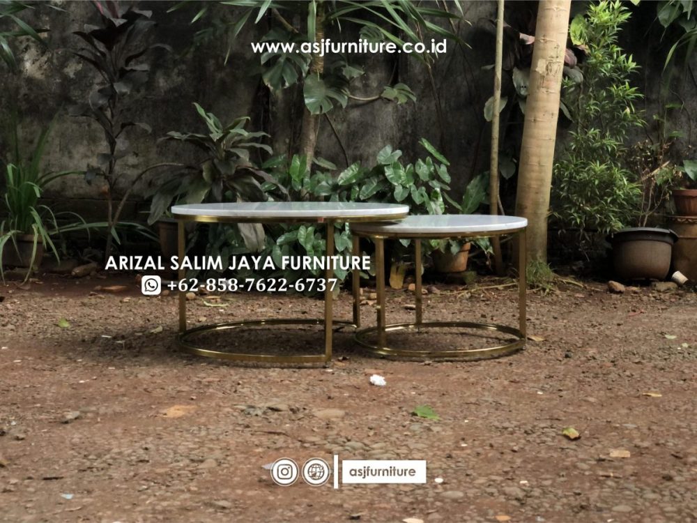 Meja Tamu Stainless Marmer Carrara