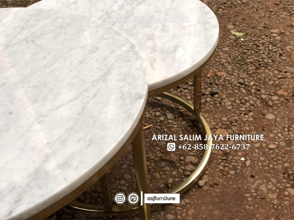 Meja Tamu Stainless Marmer Carrara