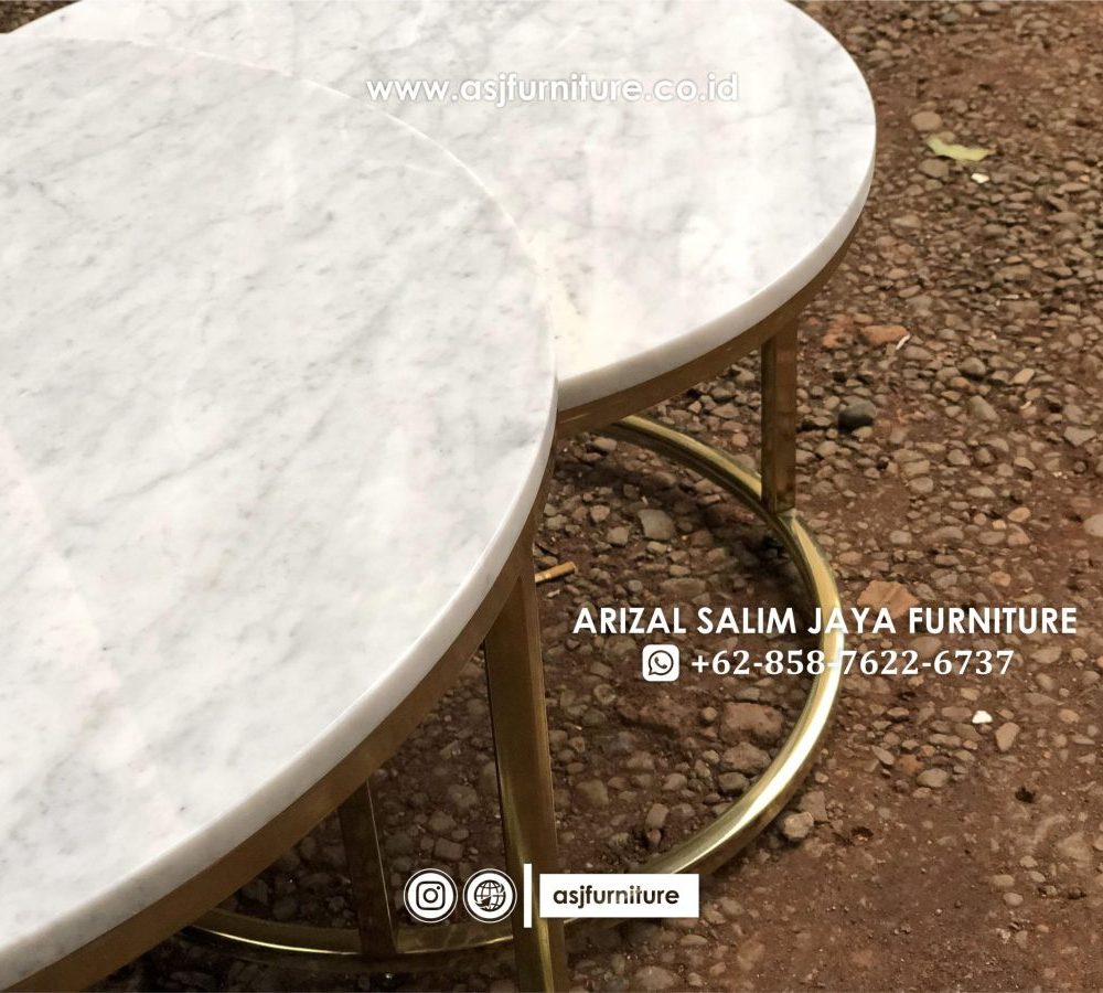 Meja Tamu Stainless Marmer Carrara
