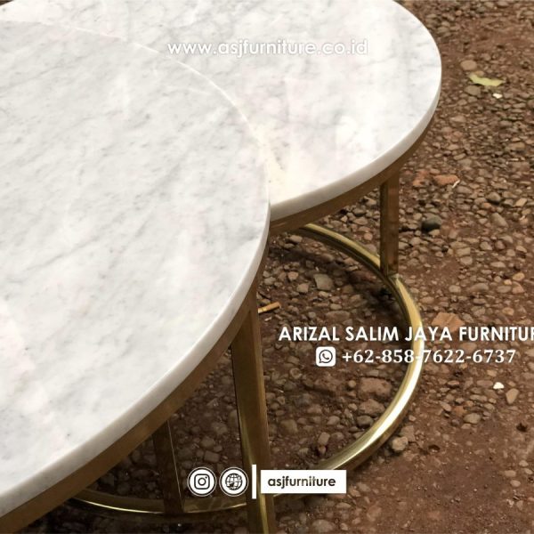 Meja Tamu Stainless Marmer Carrara