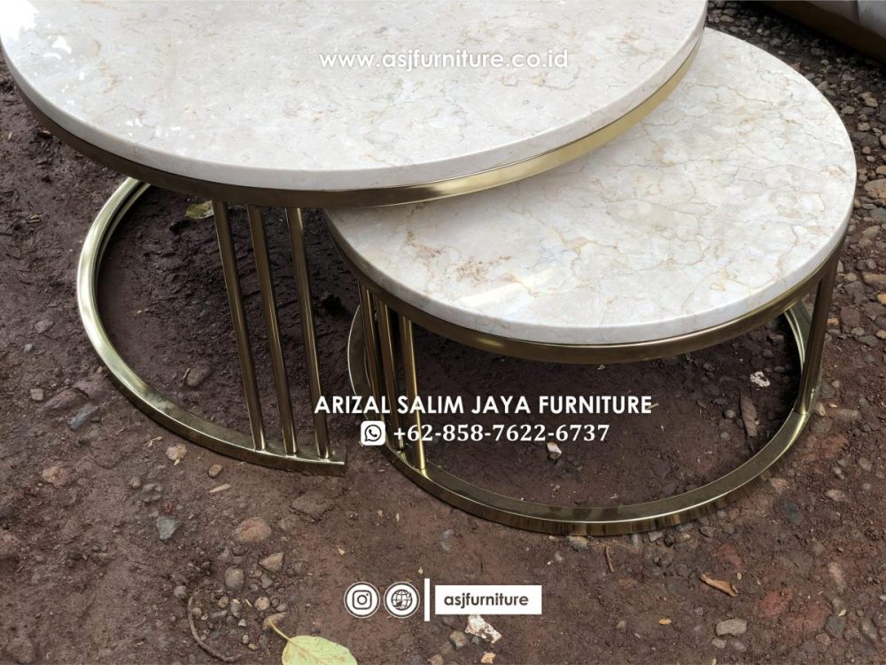 Meja Tamu Stainless Bulat Marmer