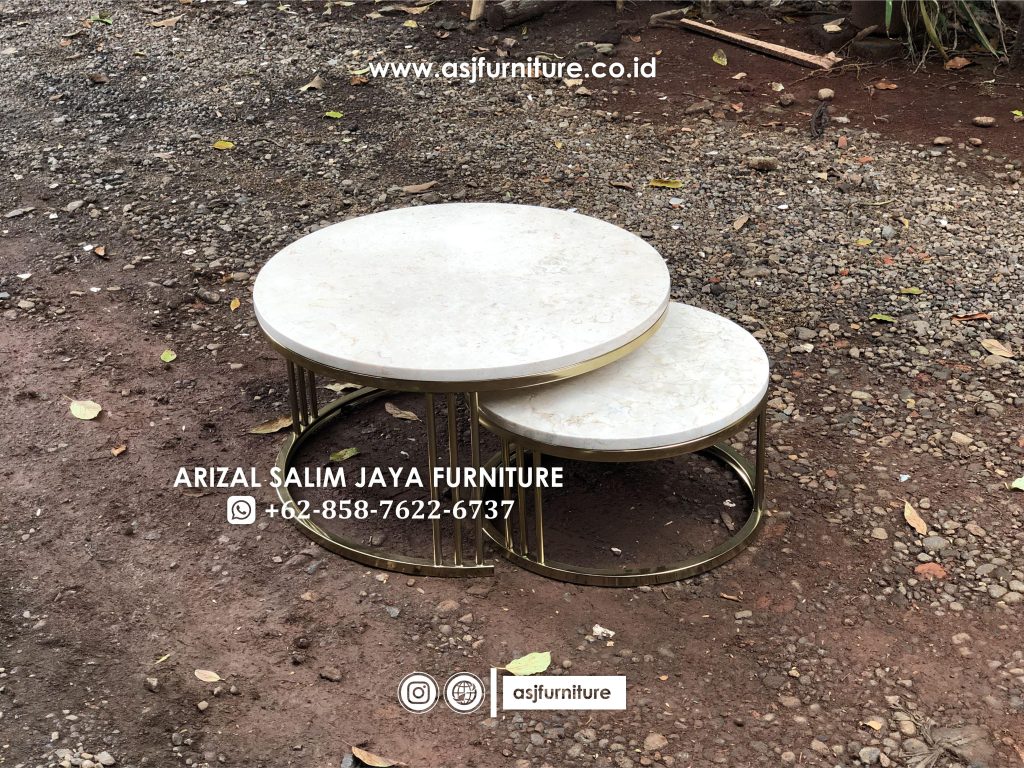 Meja Tamu Stainless Bulat Marmer