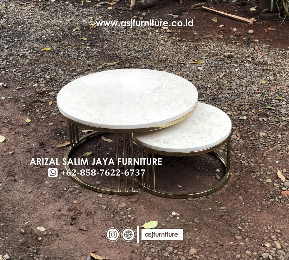 Meja Tamu Stainless Bulat Marmer