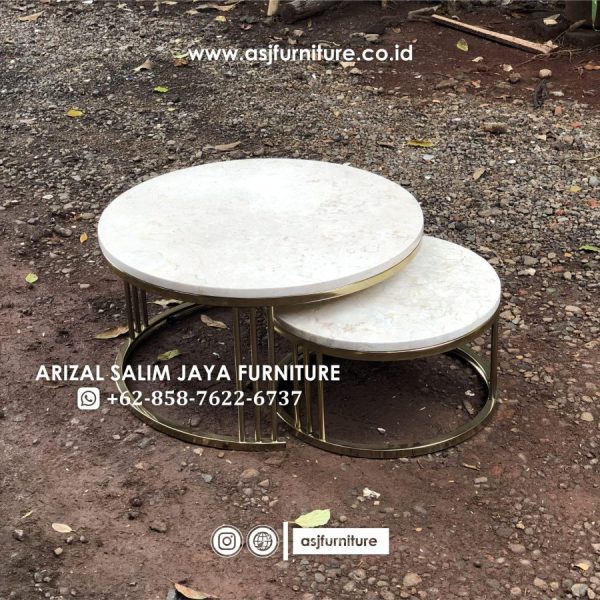 Meja Tamu Stainless Bulat Marmer