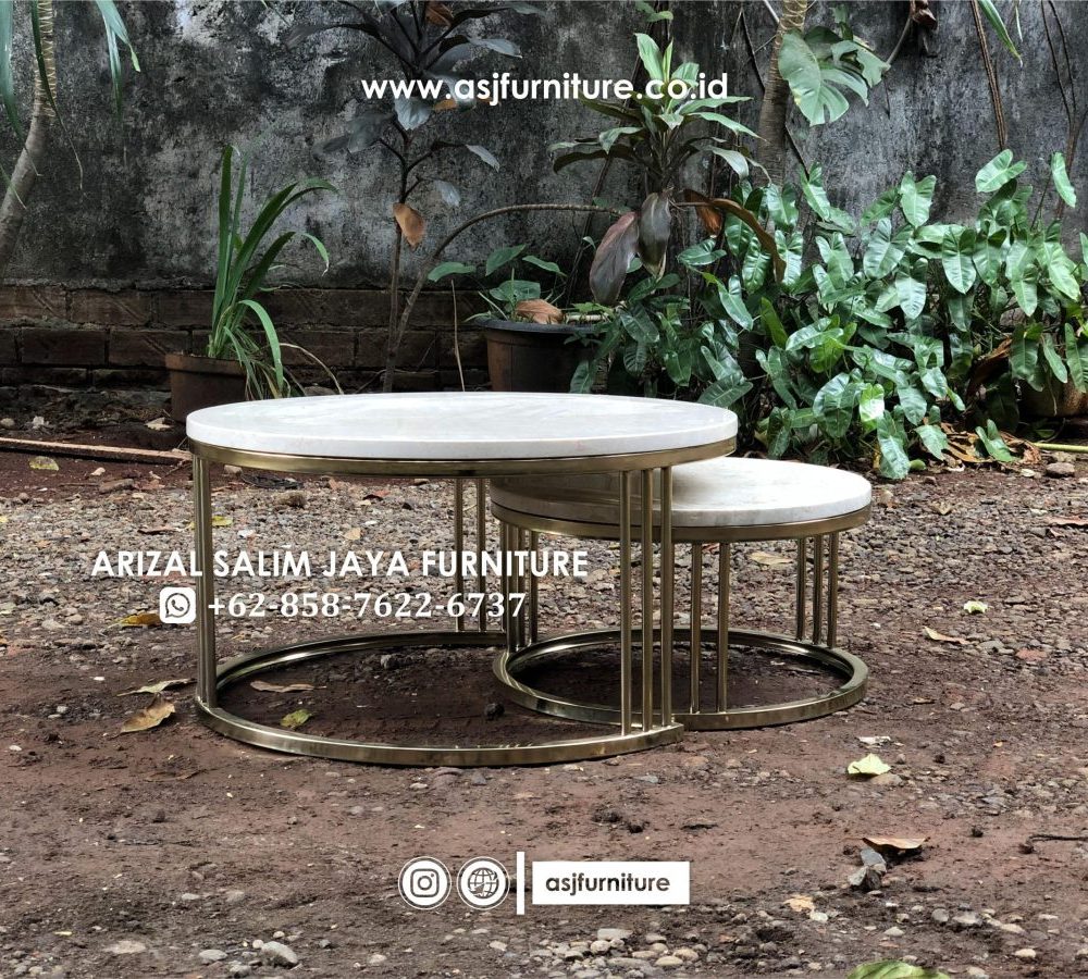 Meja Tamu Stainless Bulat Marmer