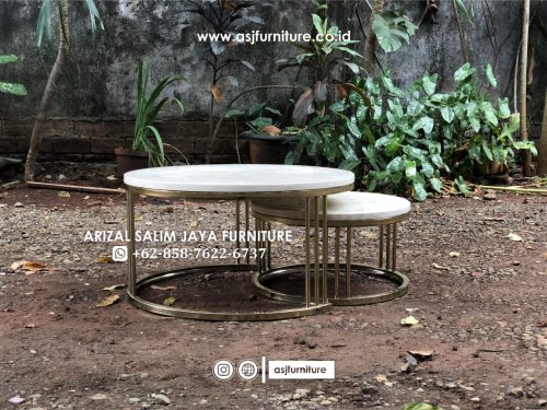 Meja Tamu Stainless Bulat Marmer