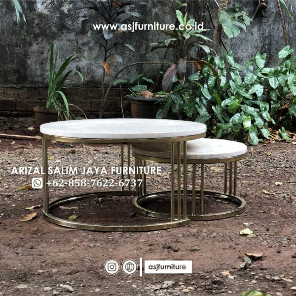 Meja Tamu Stainless Bulat Marmer