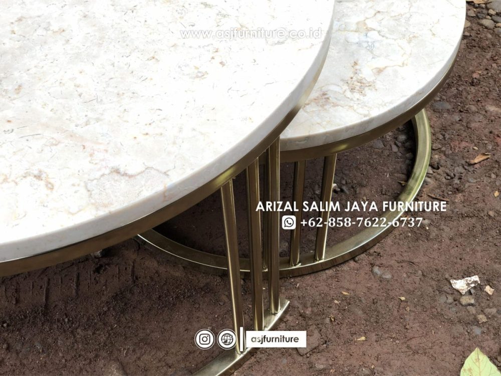 Meja Tamu Stainless Bulat Marmer