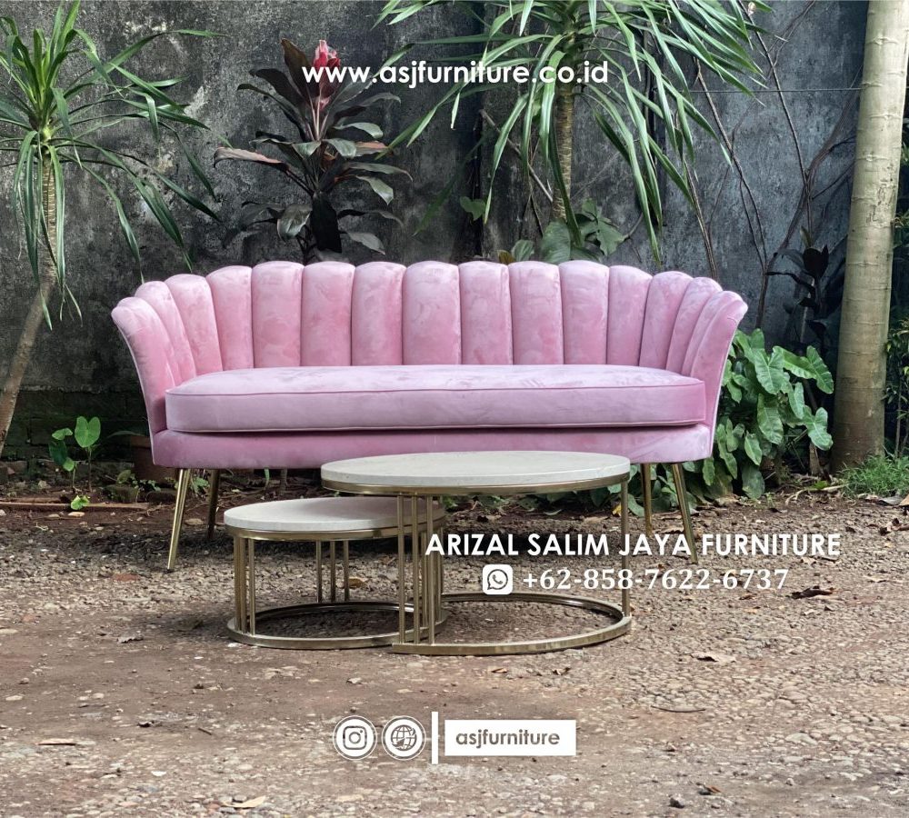 Set Kursi Kerang Pink Kaki Meja Stainless Marmer