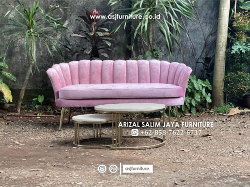 Set Kursi Kerang Pink Kaki Meja Stainless Marmer Set Kursi Kerang Pink Kaki Meja Stainless Marmer