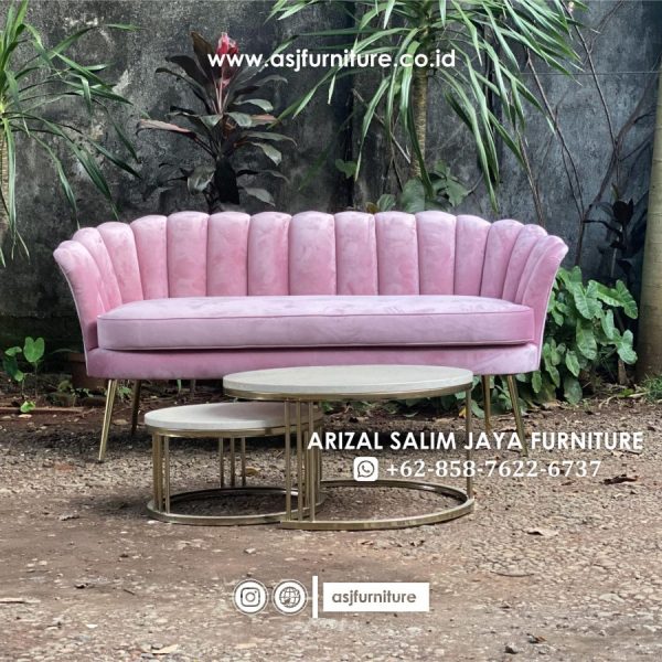 Set Kursi Kerang Pink Kaki Meja Stainless Marmer