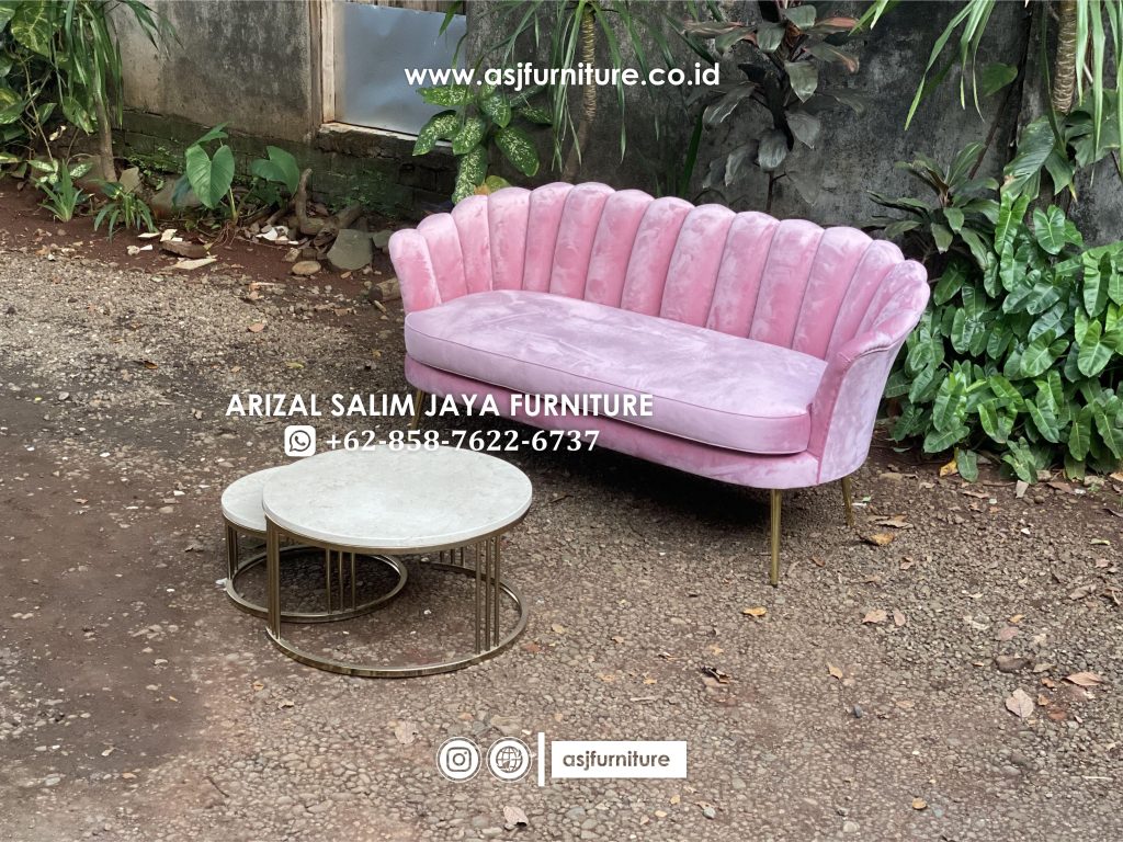 Set Kursi Kerang Pink Kaki Meja Stainless Marmer