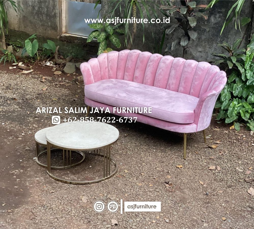 Set Kursi Kerang Pink Kaki Meja Stainless Marmer