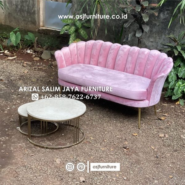 Set Kursi Kerang Pink Kaki Meja Stainless Marmer