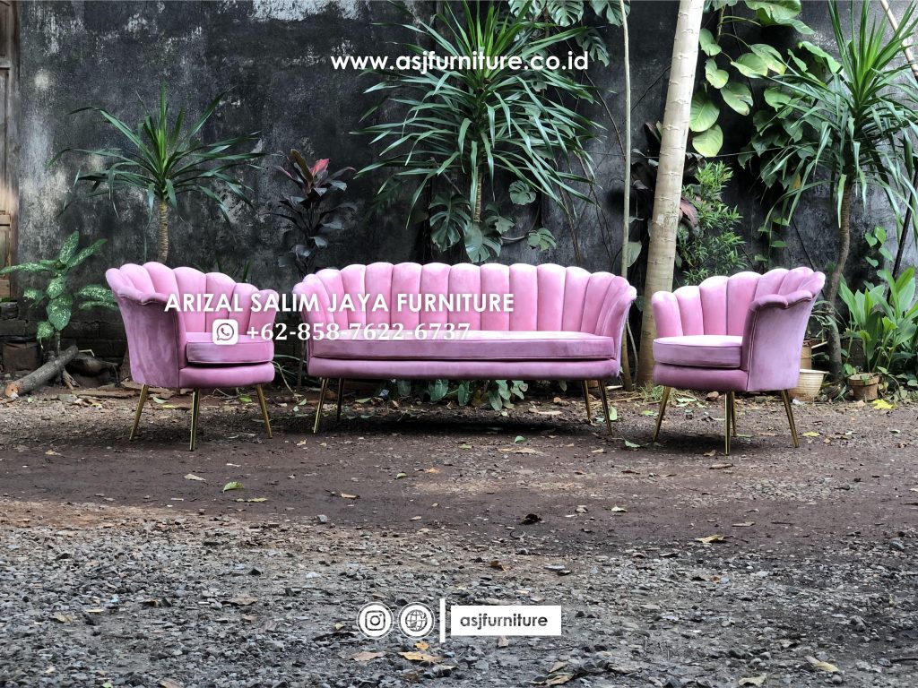 Set Sofa Kerang Kaki Stainless Soft Pink