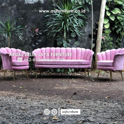 Set Sofa Kerang Kaki Stainless Soft Pink
