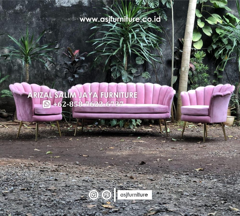 Set Sofa Kerang Kaki Stainless Soft Pink