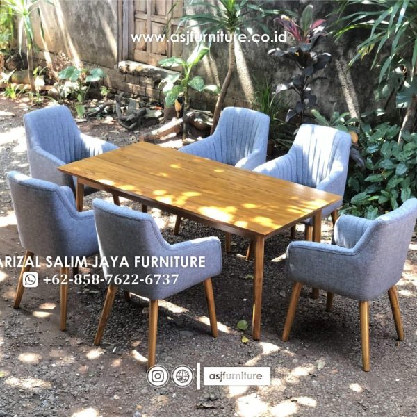 Meja Makan Jati Modern Kursi 6