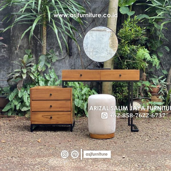 Set Meja Rias Jati Minimalis Kaki Besi