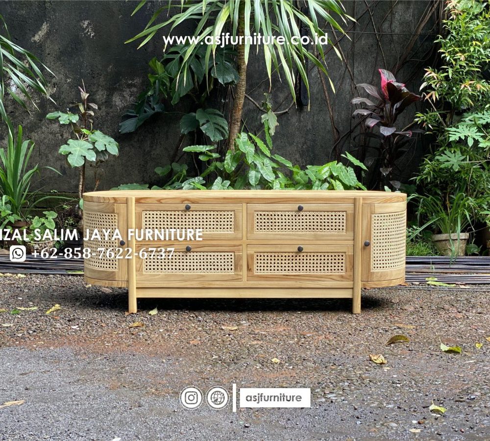 Meja TV Laci Jati Rotan Oval Minimalis