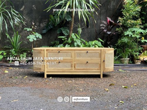 Meja TV Laci Jati Rotan Oval Minimalis Meja TV Laci Jati Rotan Oval Minimalis