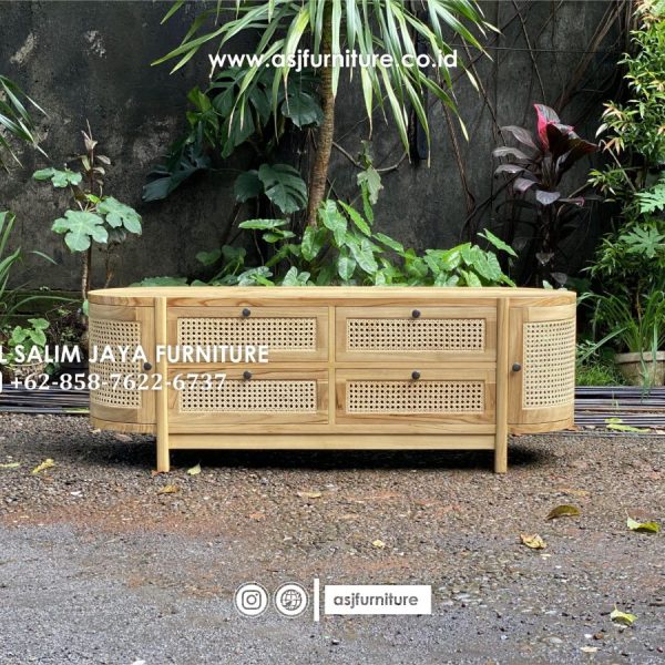 Meja TV Laci Jati Rotan Oval Minimalis