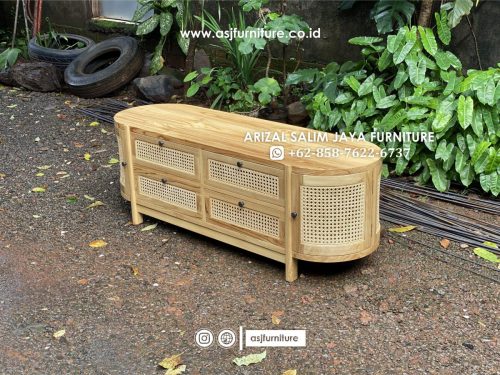 Meja TV Laci Jati Rotan Oval Minimalis Meja TV Laci Jati Rotan Oval Minimalis