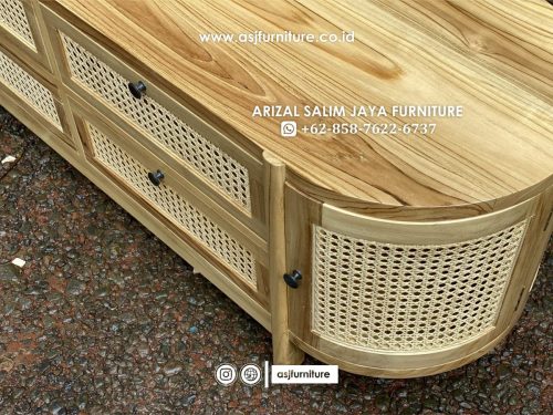 Meja TV Laci Jati Rotan Oval Minimalis Meja TV Laci Jati Rotan Oval Minimalis