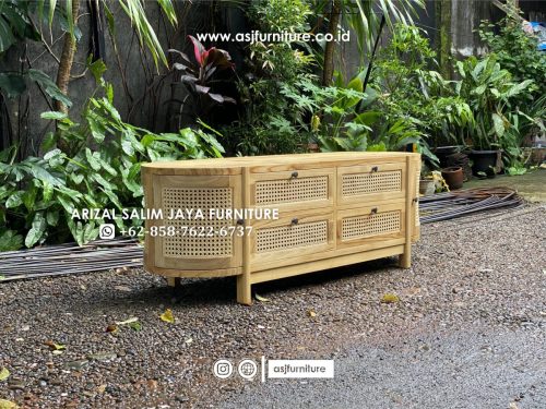 Meja TV Laci Jati Rotan Oval Minimalis Meja TV Laci Jati Rotan Oval Minimalis