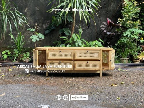 Meja TV Laci Jati Rotan Oval Minimalis Meja TV Laci Jati Rotan Oval Minimalis
