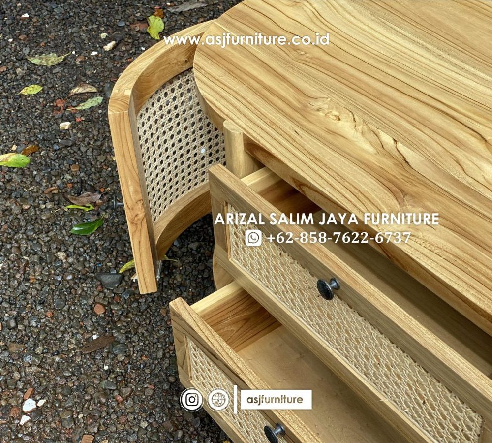 Meja TV Laci Jati Rotan Oval Minimalis