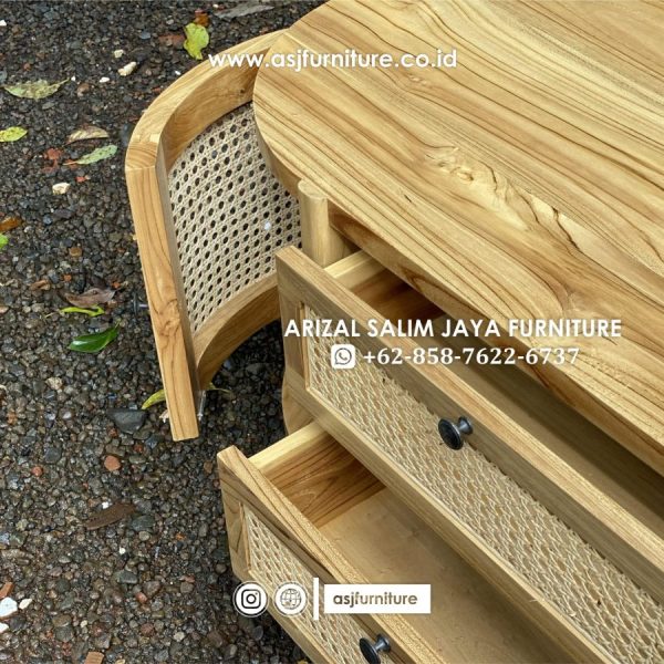 Meja TV Laci Jati Rotan Oval Minimalis