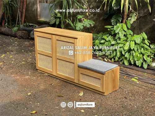 Rak Sepatu Jati Rotan Modern
