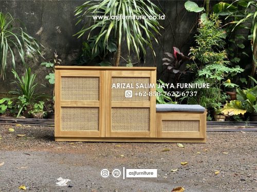 Rak Sepatu Jati Rotan Modern