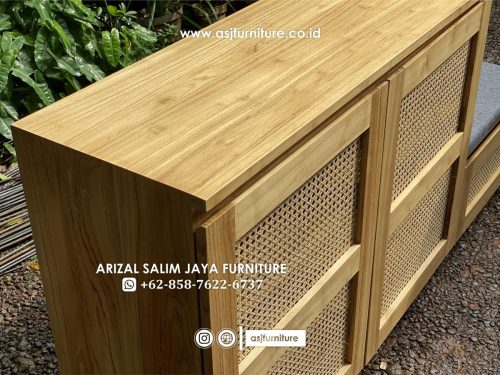Rak Sepatu Jati Rotan Modern