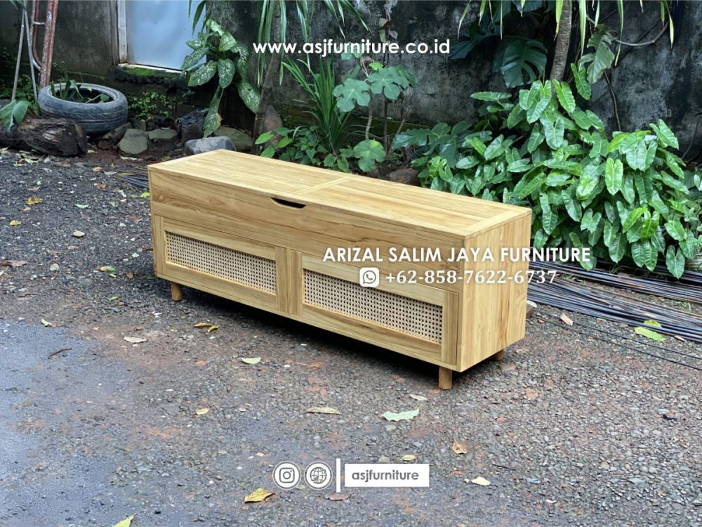 Tempat Sepatu Jati Rotan Minimalis