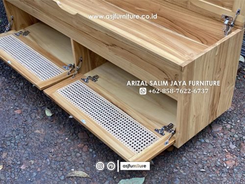 Tempat Sepatu Jati Rotan Minimalis
