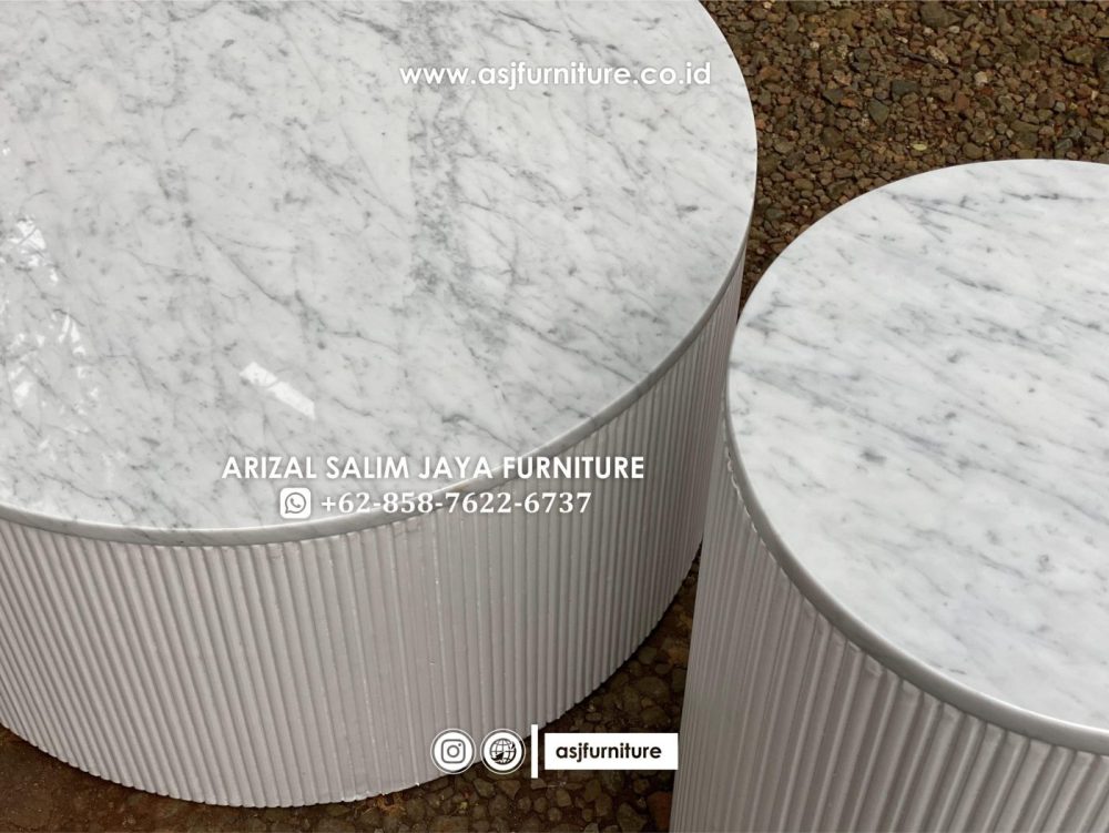 Meja Tamu Bulat Marmer Carrara